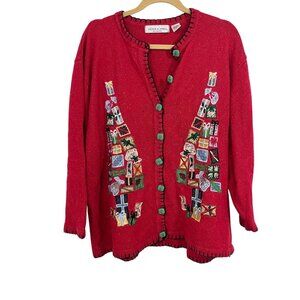 Vintage Victoria Jones Red Ugly Christmas Sweater Cardigan Wool Size 2X